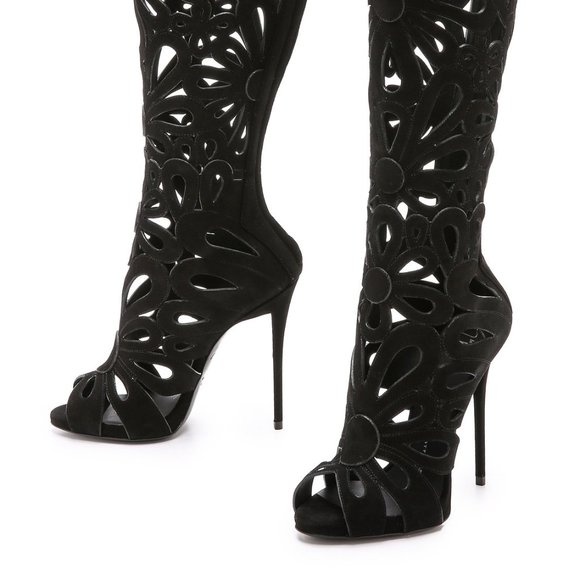Giuseppe Zanotti Suede Floral Cutout Boots - Picture 2 of 9